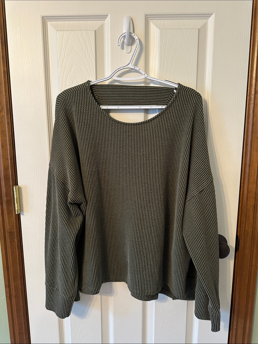 Three Bird Nest Olive Green Waffle Knit Scoop Neck Sweater